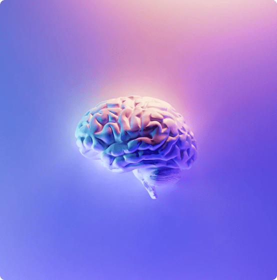 A 3D CGI render of a brain with a gradient background