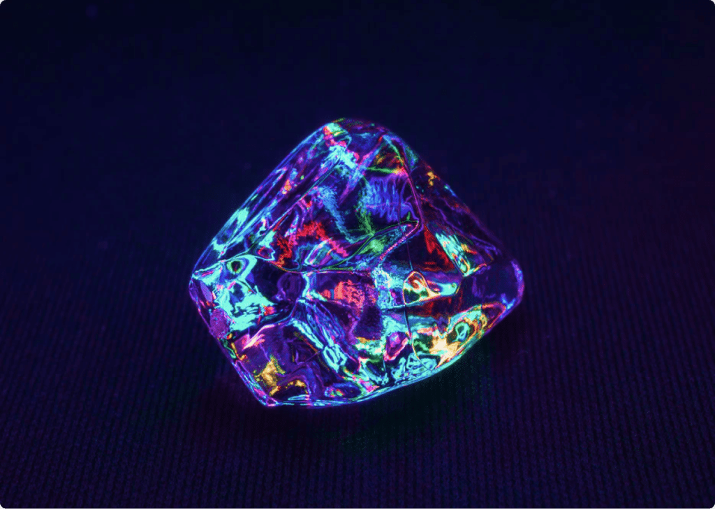 An image of a piece of glass with cool reflective lighting