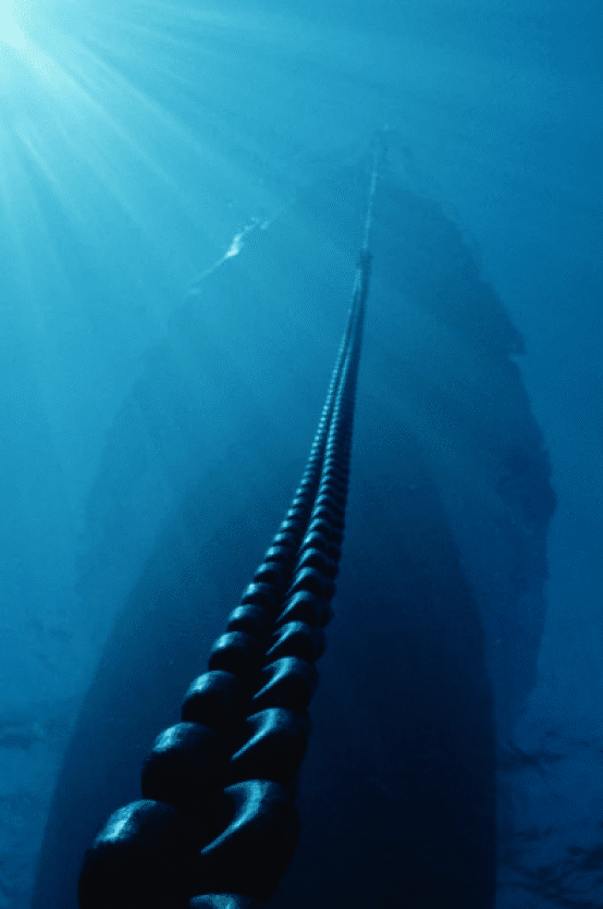 An image of an anchor chain underwater
